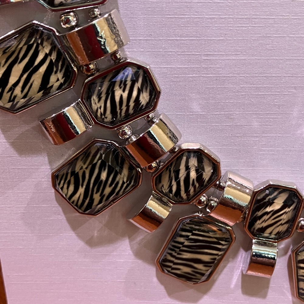 Silver and Zebra Print Necklace and Earring Set